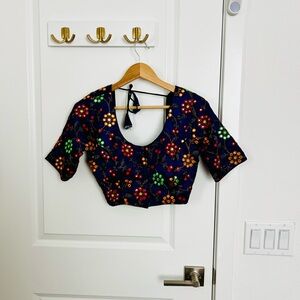 Size 38 Floral Navy Crop Top Saree Choli